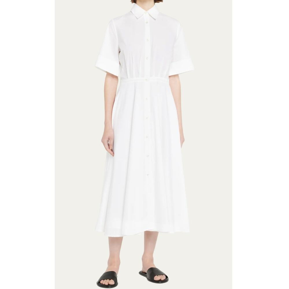 Officine Generale | Nadia Cotton Poplin Button-Front Midi Shirt Dress S White